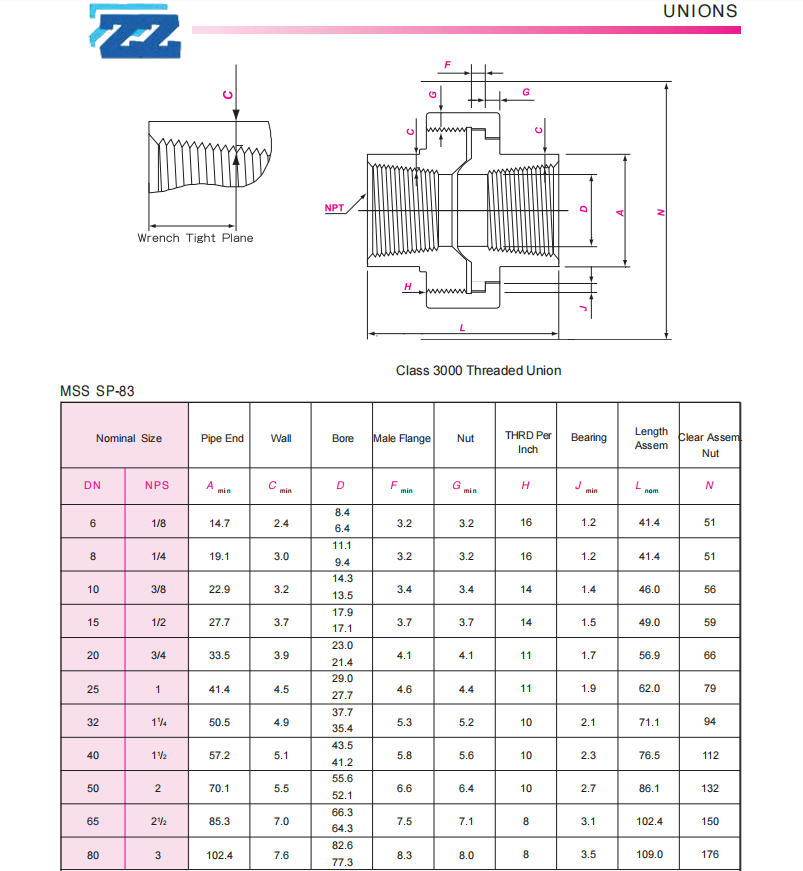 Class 3000 Threaded Union - ASME B16.11--SHANGHAI ZHUCHENG PIPE FITTINGS