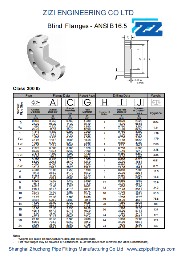 A182 304L Stainless Steel CL300 Blind Flange